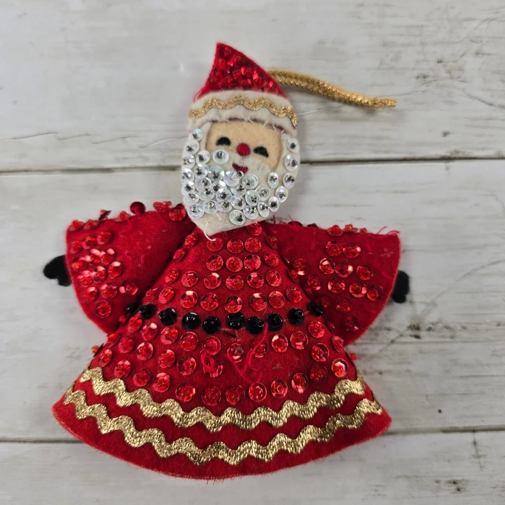 Vintage Christmas Ornaments Lot Santa Tandem Bicycle Sequined Felt Mouse Retro